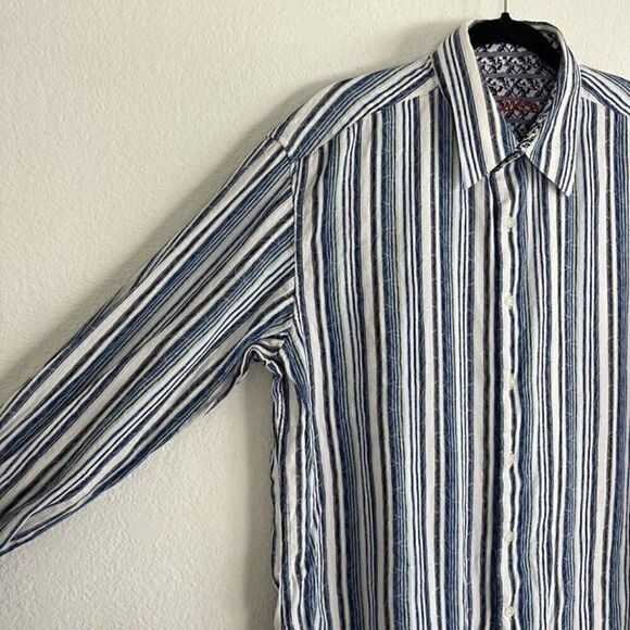 Robert Graham White Multicolored Striped Geometric Embroidered Button Up Shirt - Picture 9 of 12